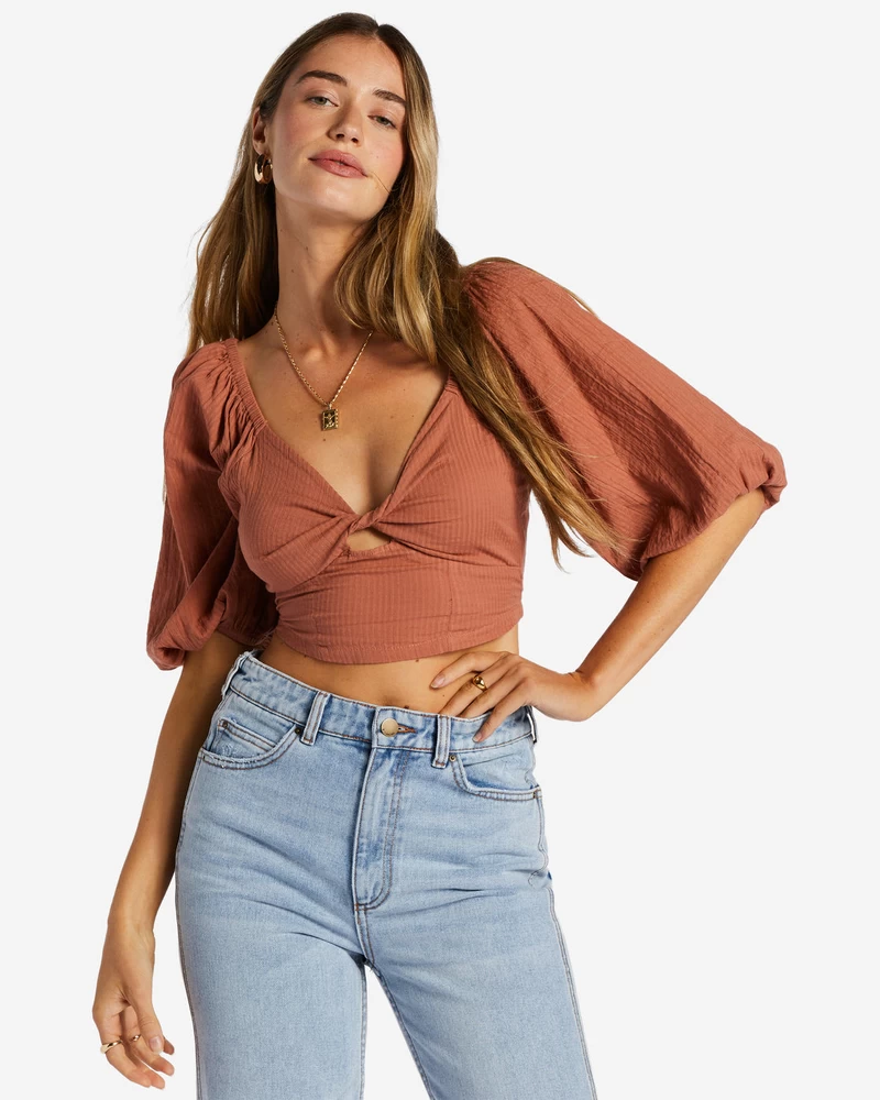 Billabong Del Sole Top Puff-Sleeve Crop Top - Sweet Tea