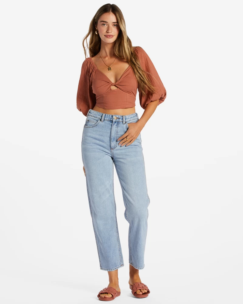 Billabong Del Sole Top Puff-Sleeve Crop Top - Sweet Tea