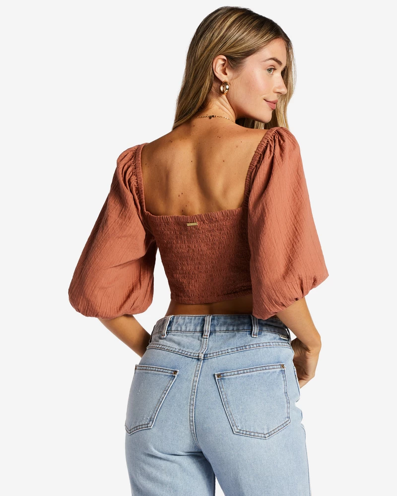 Billabong Del Sole Top Puff-Sleeve Crop Top - Sweet Tea