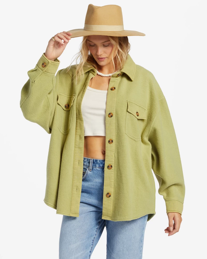 Billabong Anytime Shacket Oversized Button-Through Jacket - Avocado