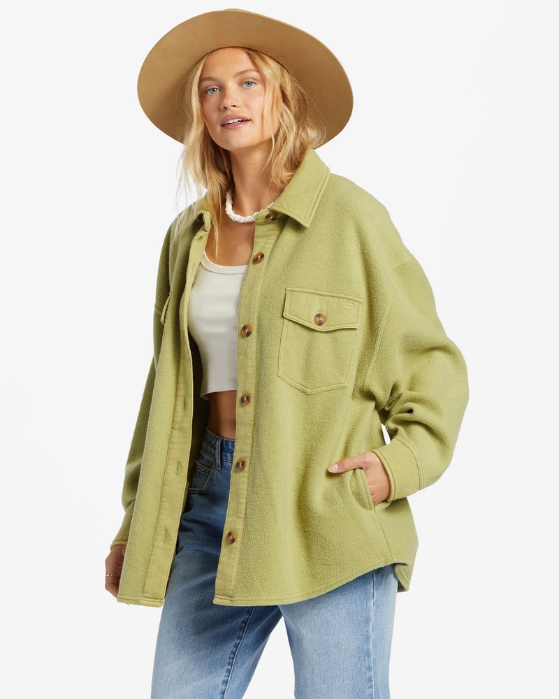 Billabong Anytime Shacket Oversized Button-Through Jacket - Avocado