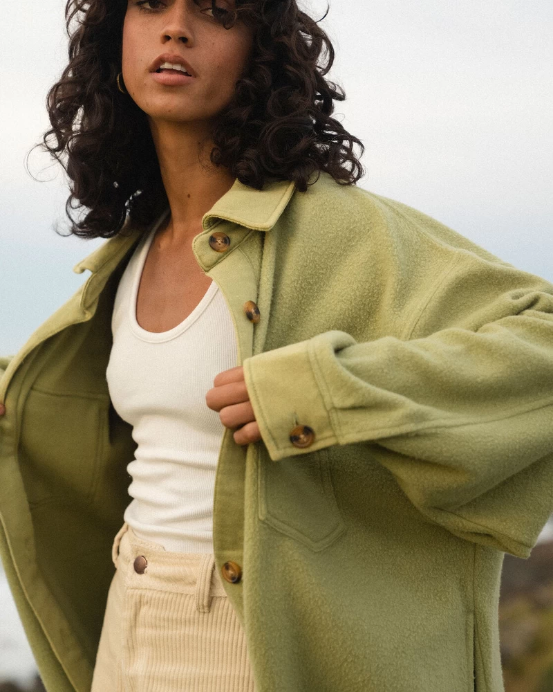 Billabong Anytime Shacket Oversized Button-Through Jacket - Avocado