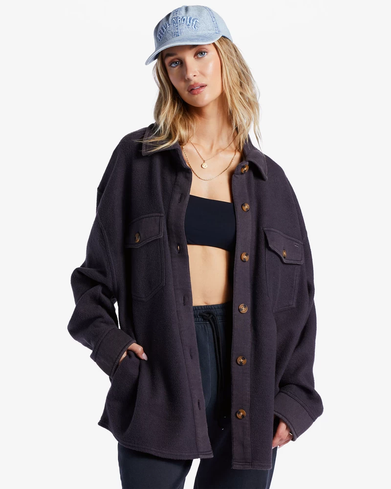 Billabong Anytime Shacket Oversized Button-Through Jacket - Black Sands