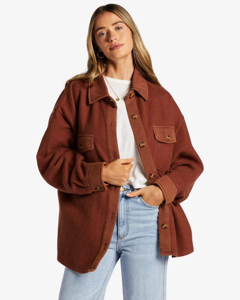 Billabong Anytime Shacket Oversized Button-Through Jacket - Mocha