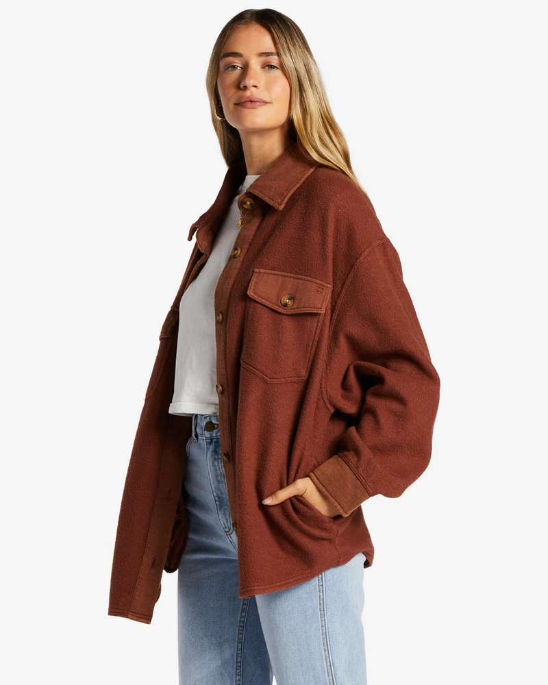 Billabong Anytime Shacket Oversized Button-Through Jacket - Mocha