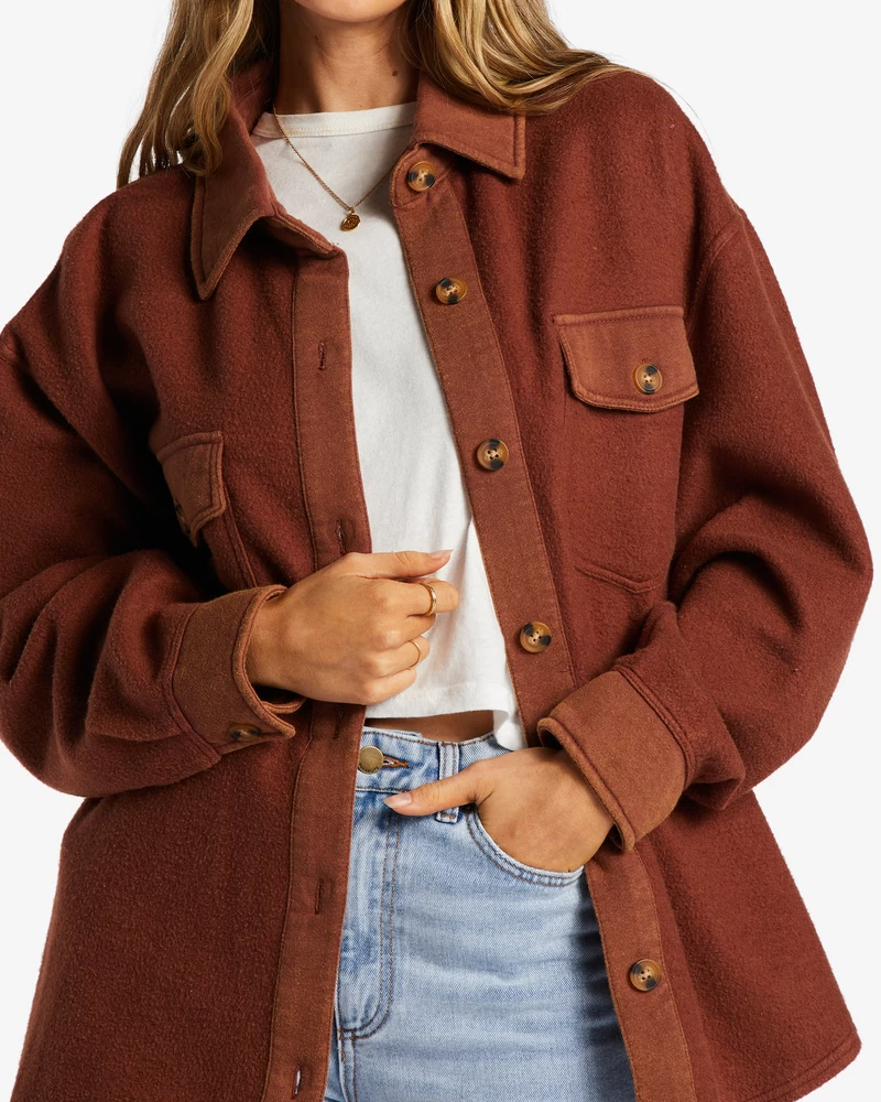 Billabong Anytime Shacket Oversized Button-Through Jacket - Mocha
