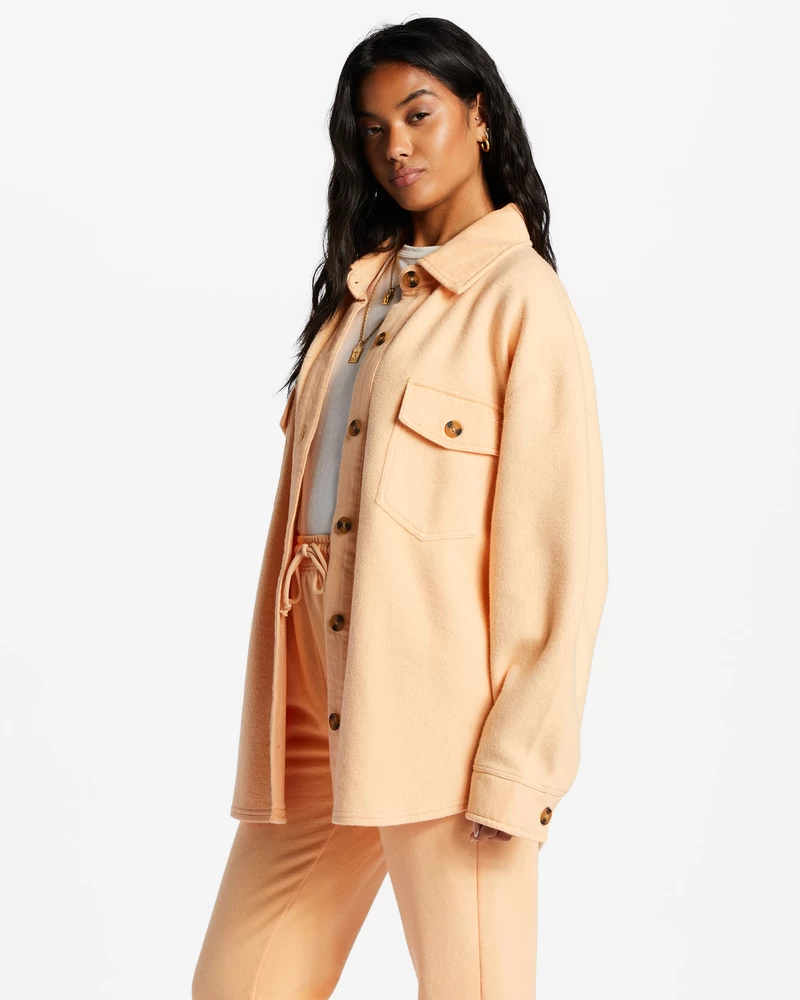 Billabong Anytime Shacket Oversized Button-Through Jacket - Light Melon