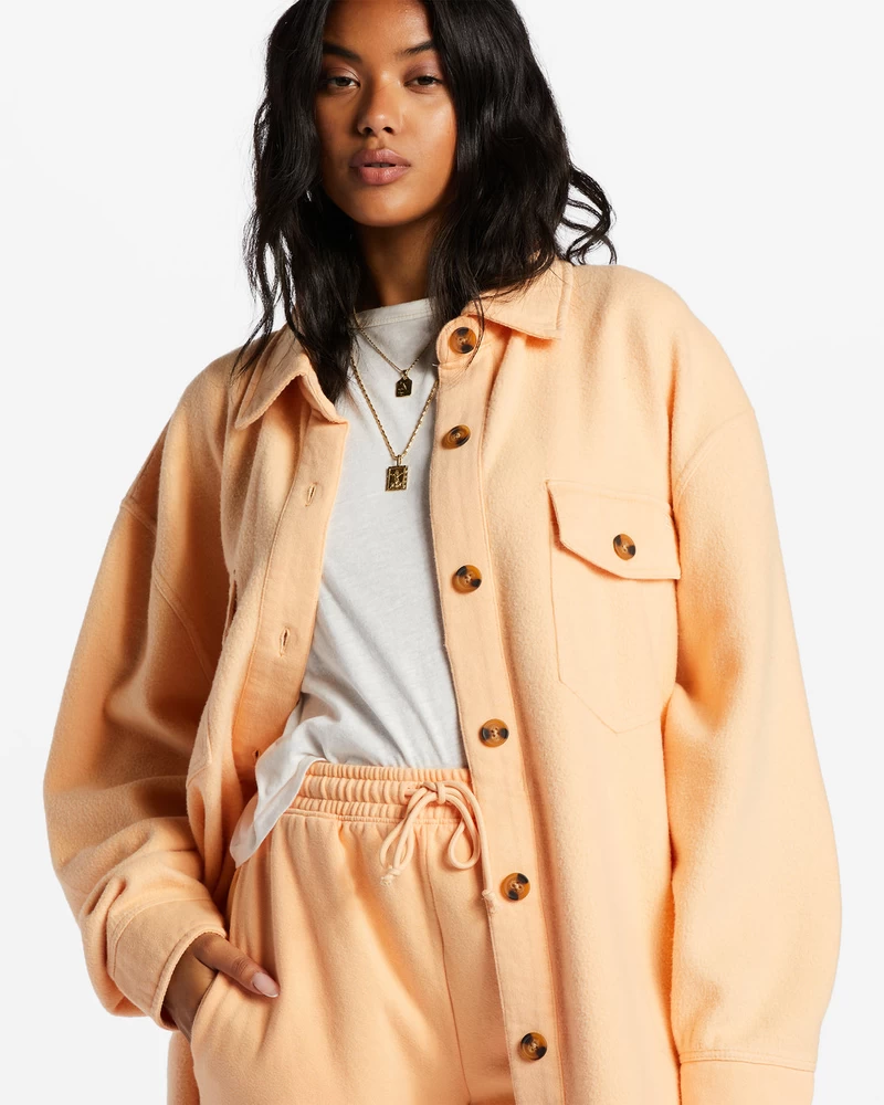 Billabong Anytime Shacket Oversized Button-Through Jacket - Light Melon
