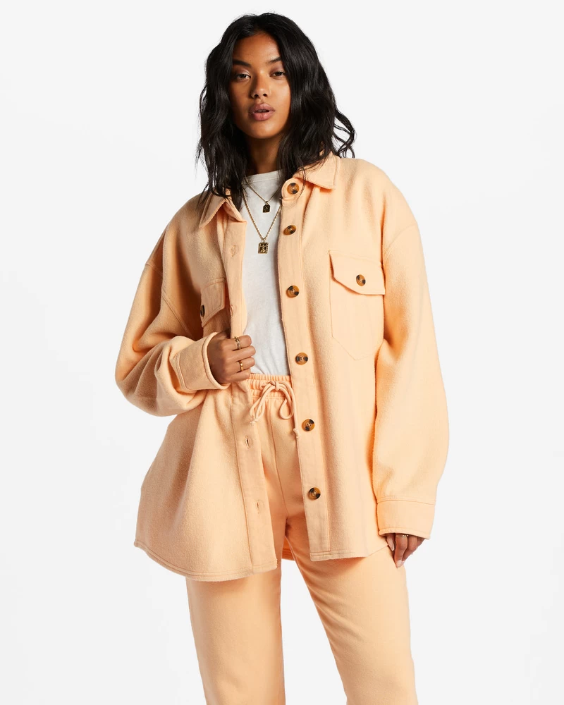 Billabong Anytime Shacket Oversized Button-Through Jacket - Light Melon