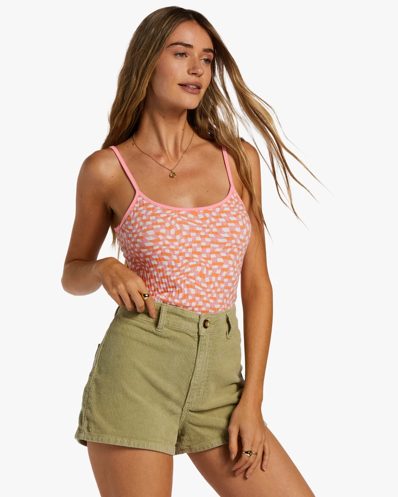Billabong Little Sister Cami Rib Knit Top - Flamingo