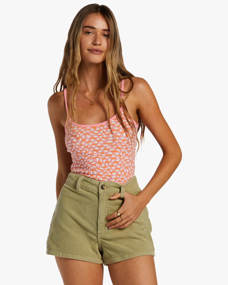 Billabong Little Sister Cami Rib Knit Top - Flamingo