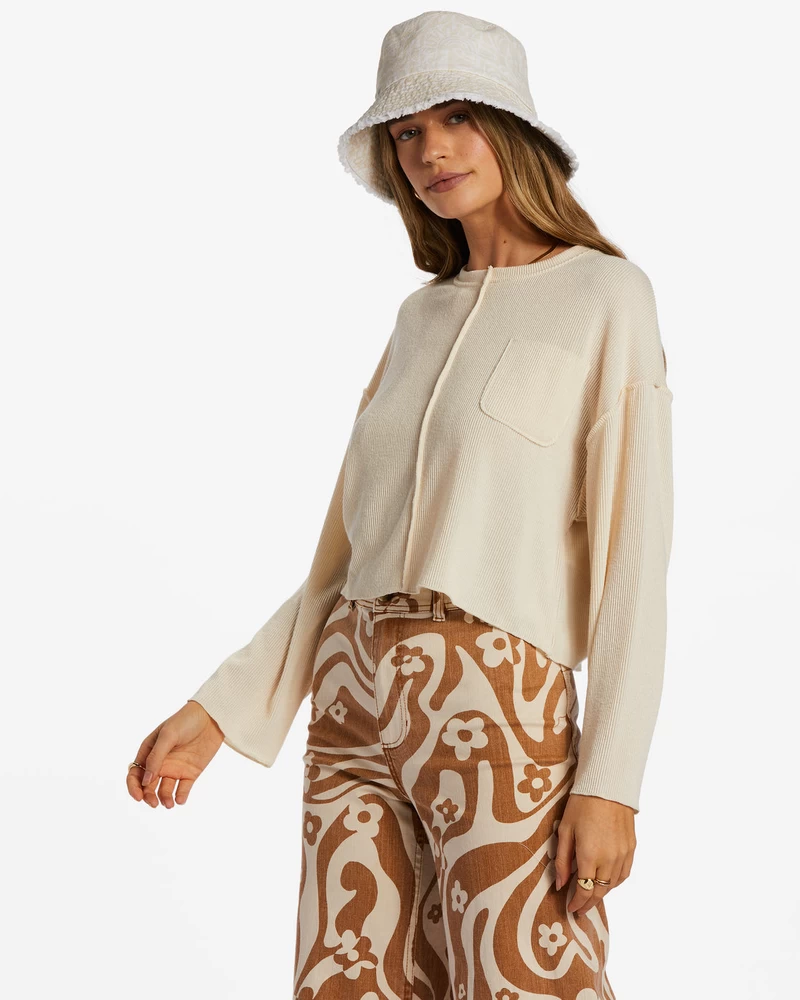 Billabong You Seam Happy Rib Knit Top - Antique White