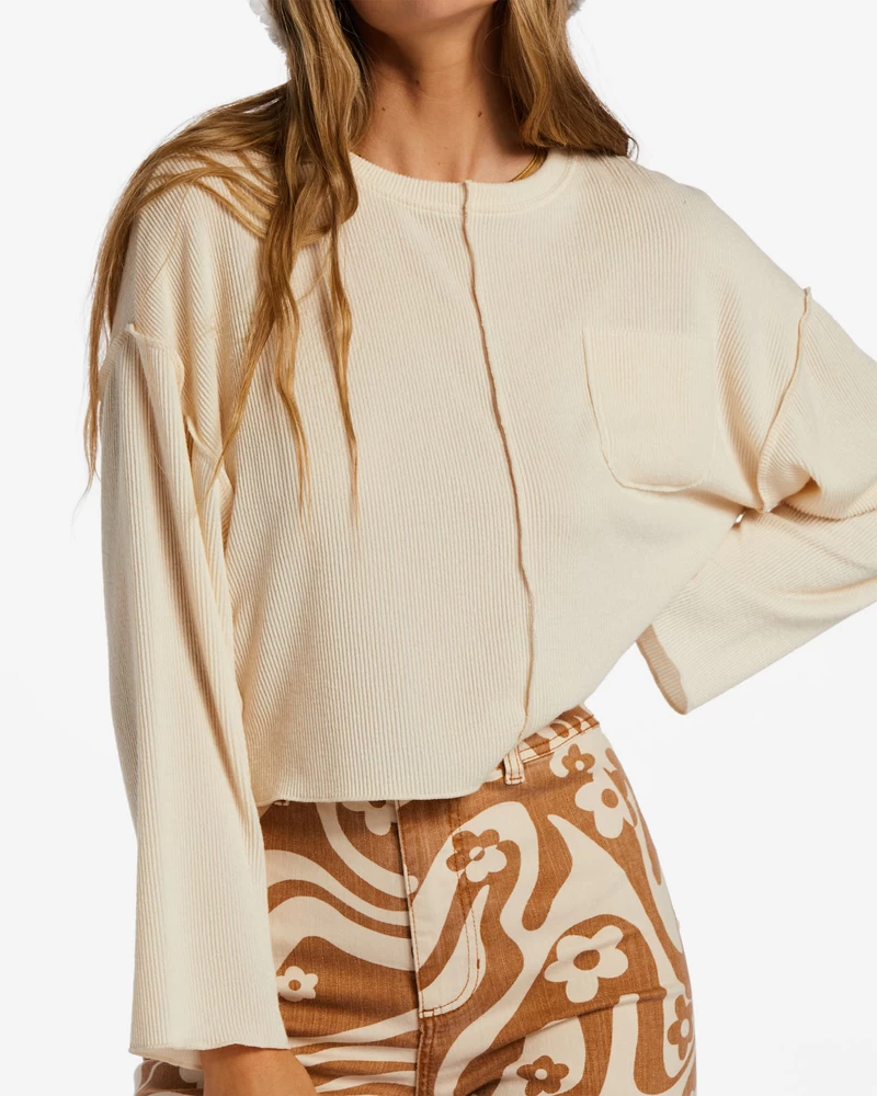 Billabong You Seam Happy Rib Knit Top - Antique White