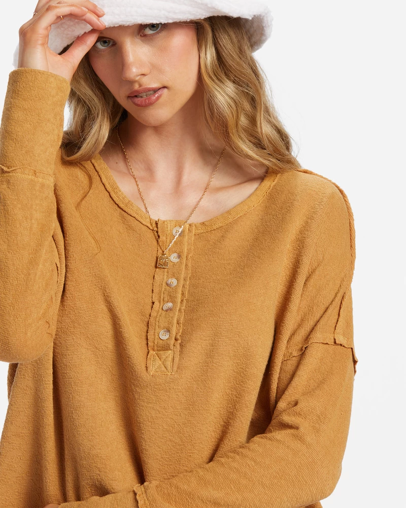 Billabong New Anyday Henley Top - Cosmic Khaki