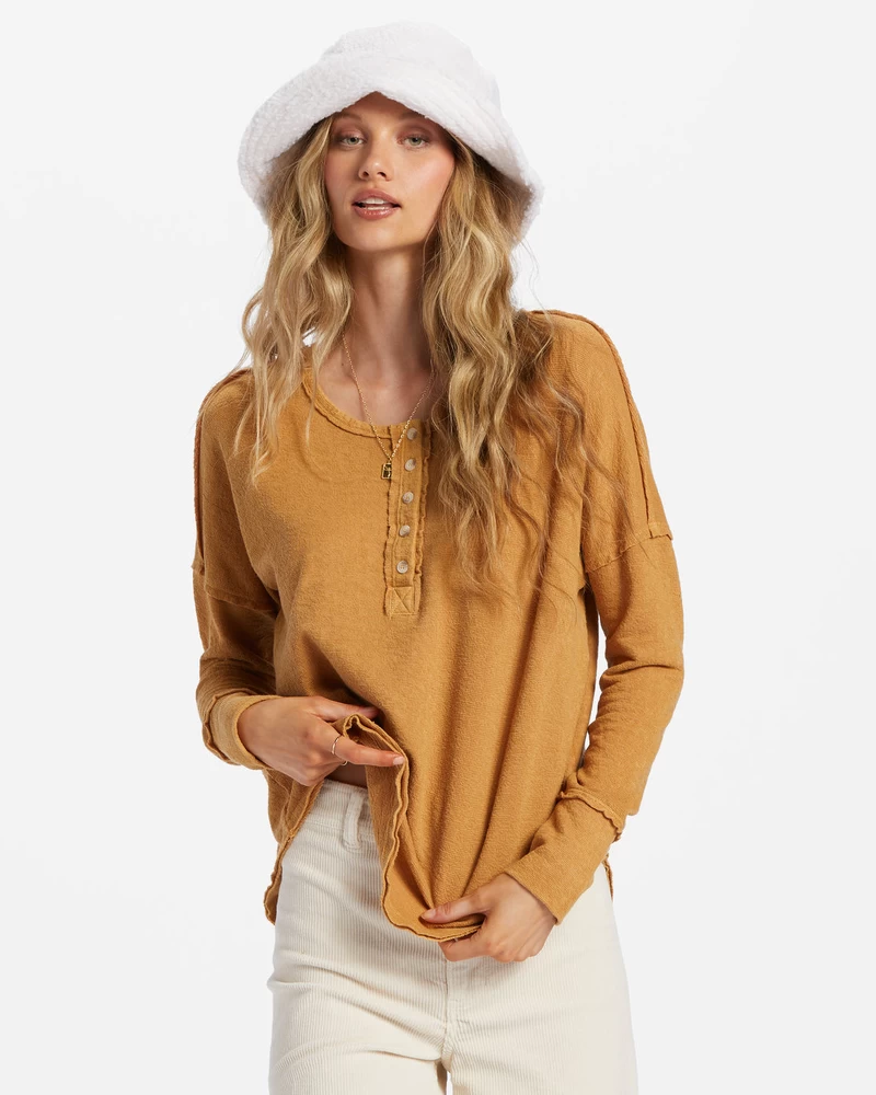 Billabong New Anyday Henley Top - Cosmic Khaki