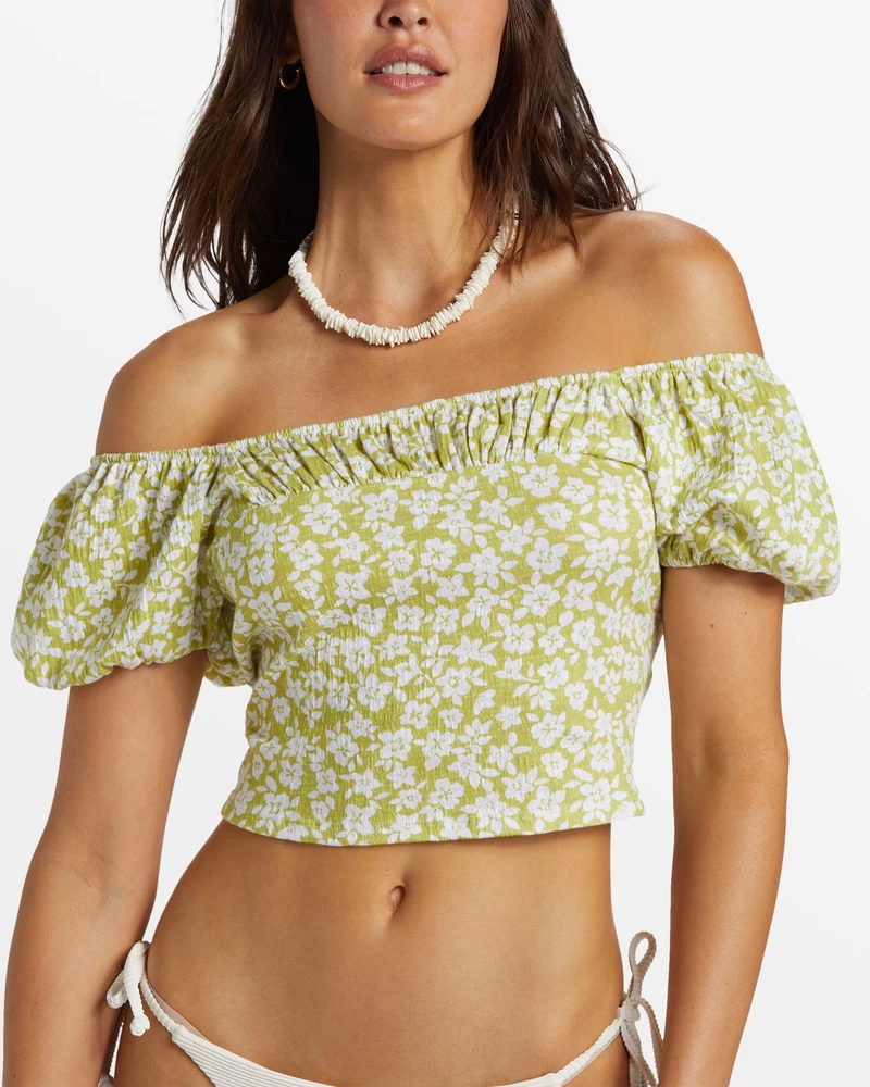Billabong Flirt On Fitted Crop Top - Moss Joy