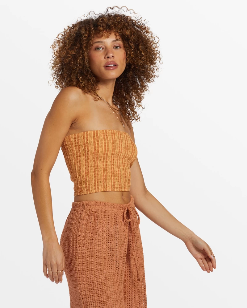 Billabong Keep It Simple Smocked Crop Top - Peach Punch