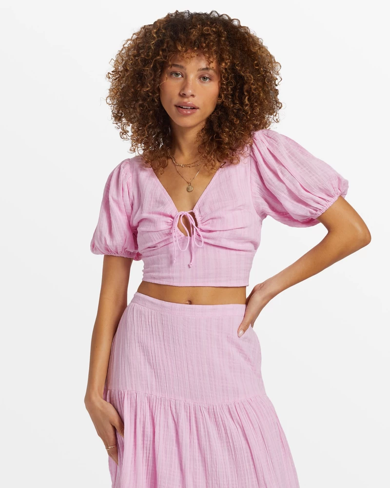 Укороченный топ Billabong Tropic Heart с объемными рукавами - Pink Dream