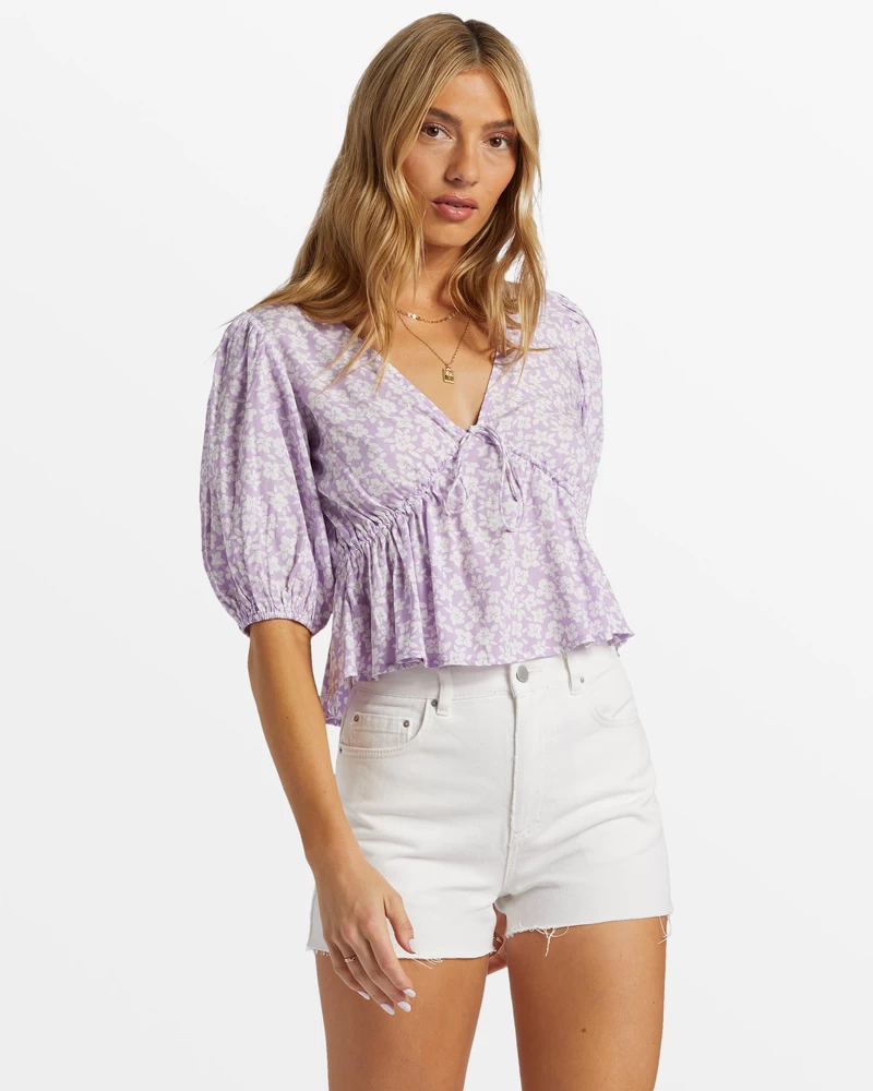 Billabong Lady Like Puff Sleeve Crop Top - Tulppaani