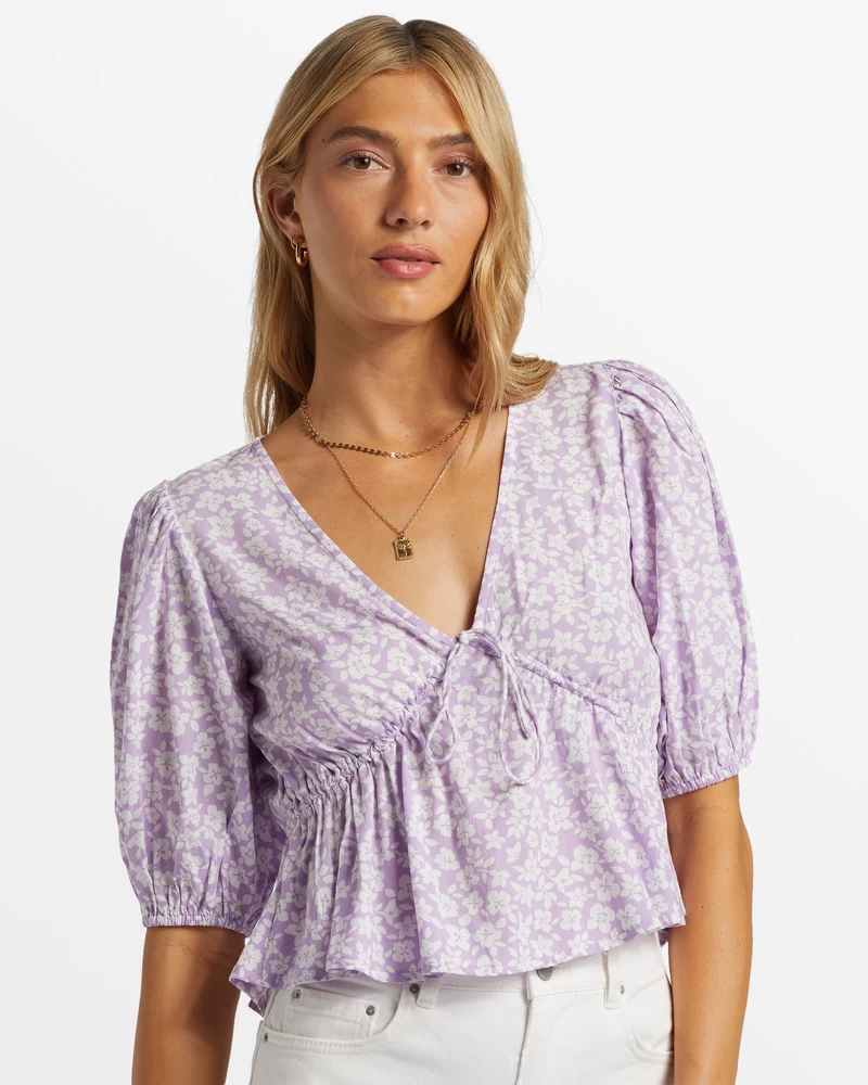 Billabong Lady Like Puff Sleeve Crop Top - Tulppaani