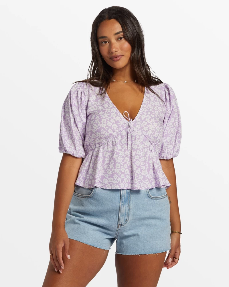 Billabong Lady Like Puff Sleeve Crop Top - Tulppaani