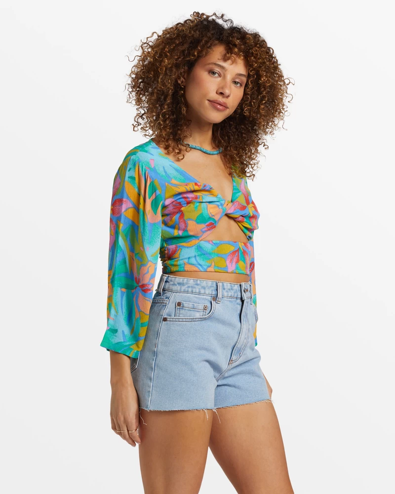 Billabong Summer Heat Bell Sleeve Crop Top - Marina