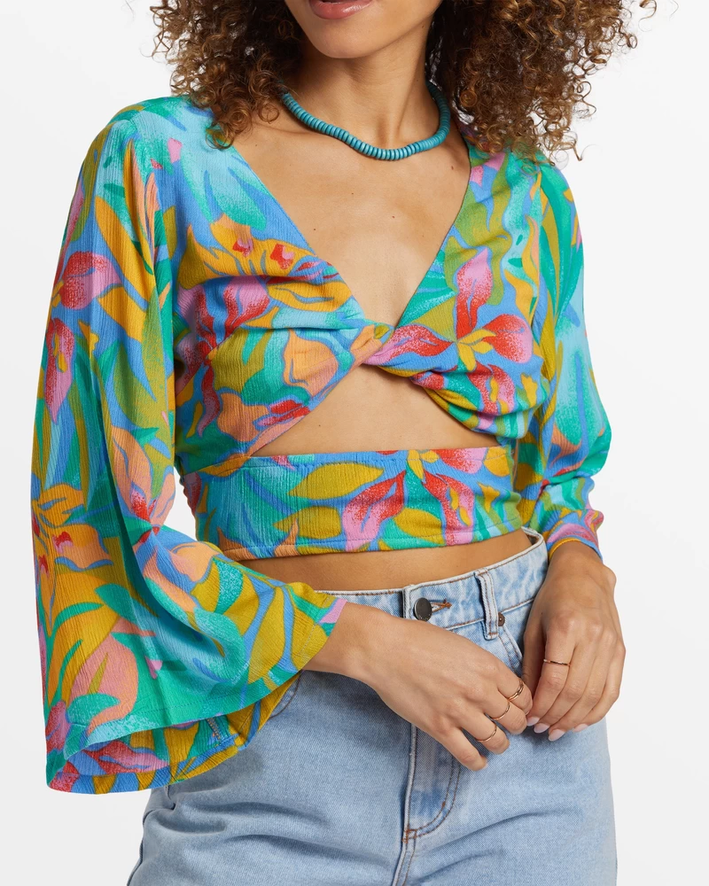 Billabong Summer Heat Bell Sleeve Crop Top - Marina
