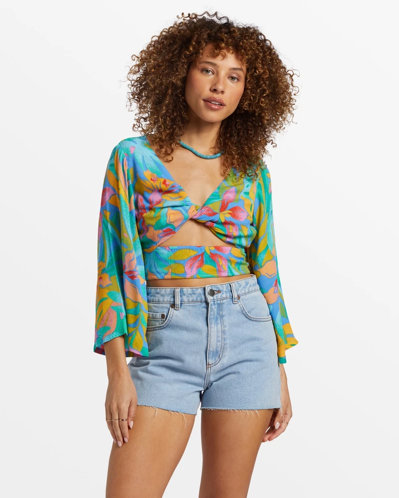 Billabong Summer Heat Bell Sleeve Crop Top - Marina