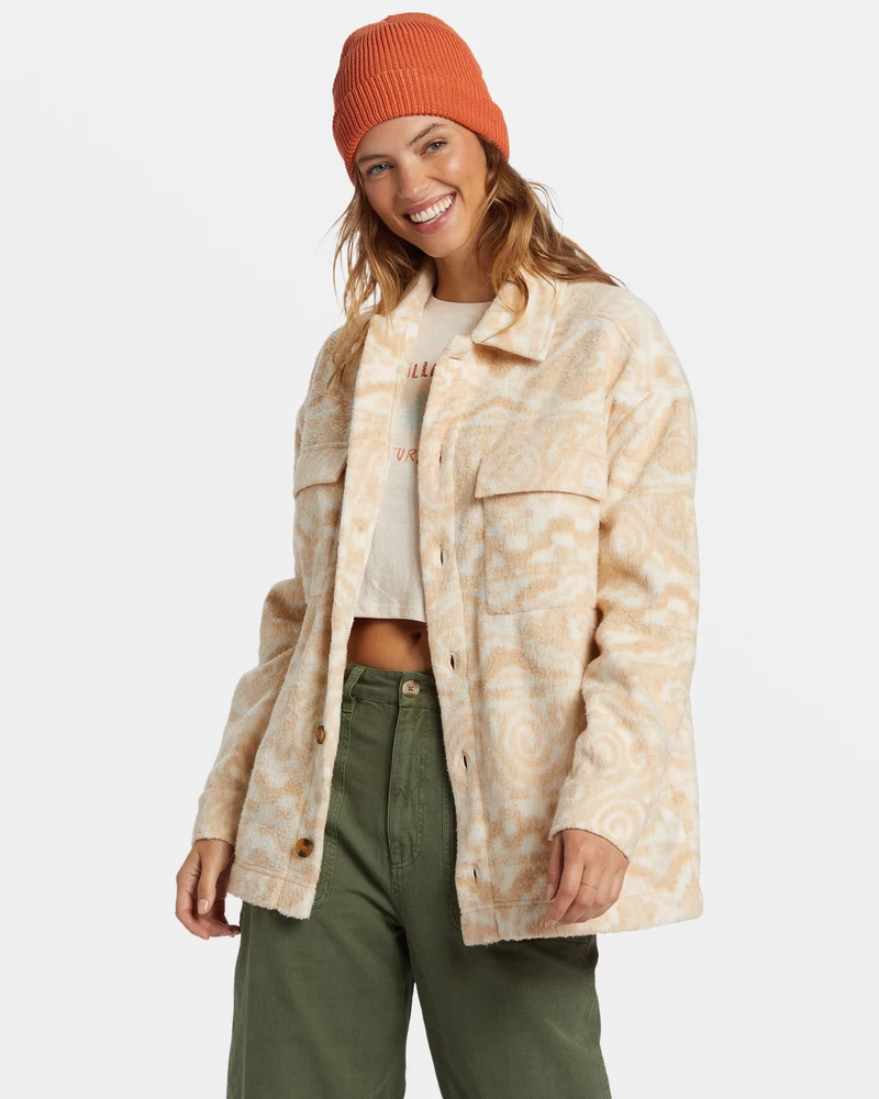 Billabong Happy Camper Shacket Button Sweater - Wet Sand