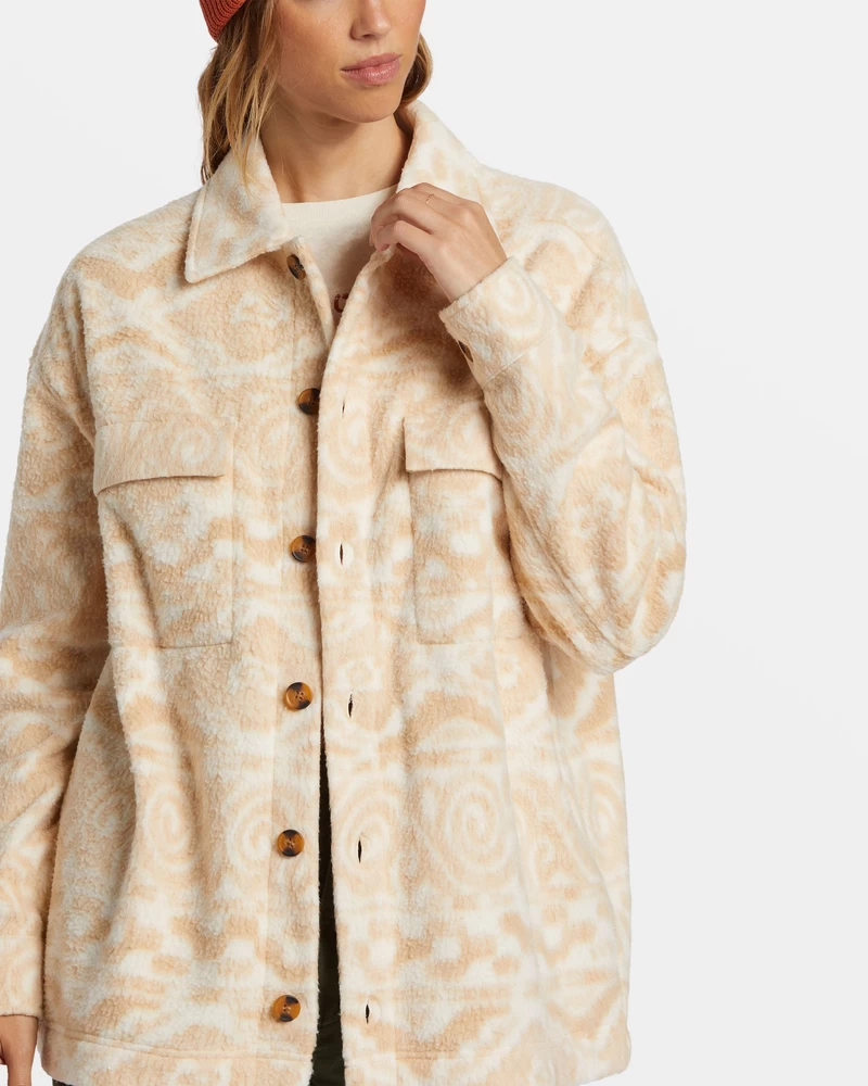 Billabong Happy Camper Shacket Button Sweater - Wet Sand