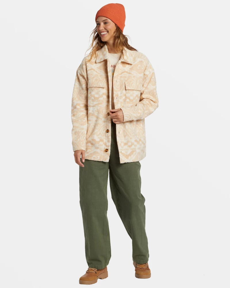 Billabong Happy Camper Shacket Button Sweater - Wet Sand