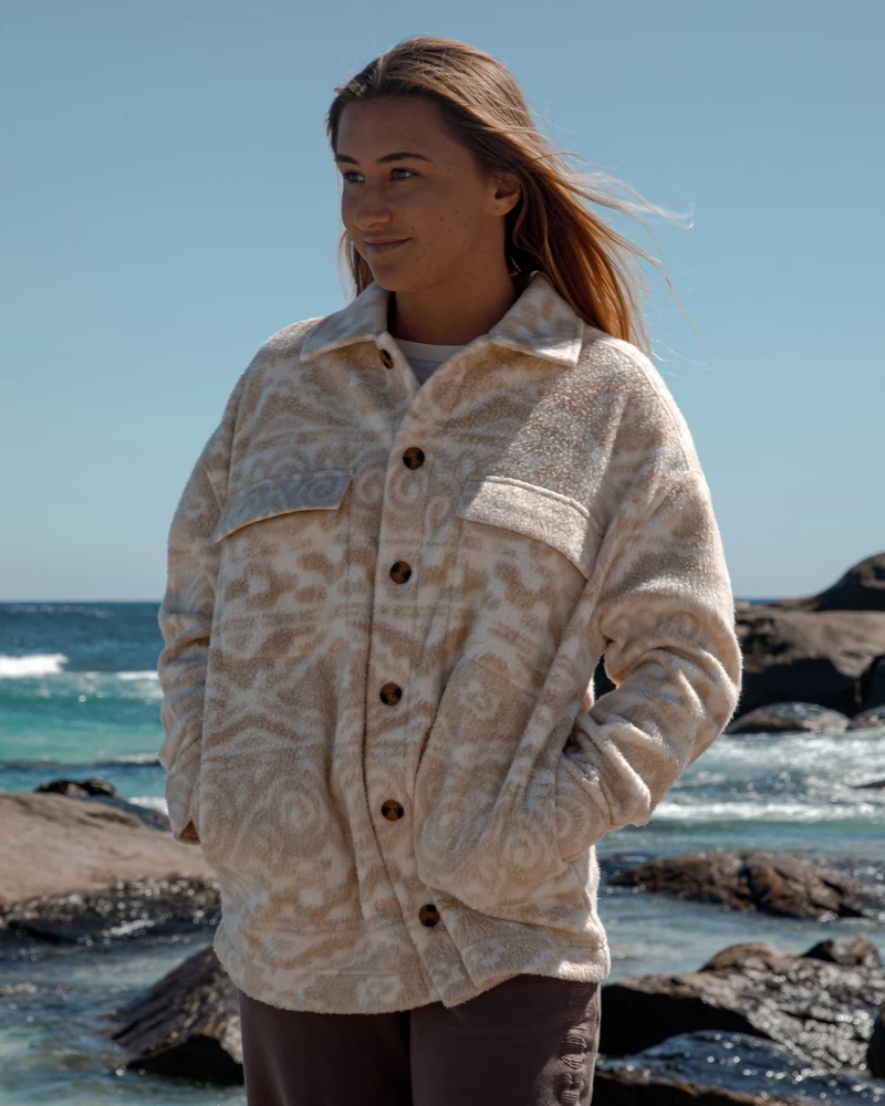 Billabong Happy Camper Shacket Button Sweater - Wet Sand