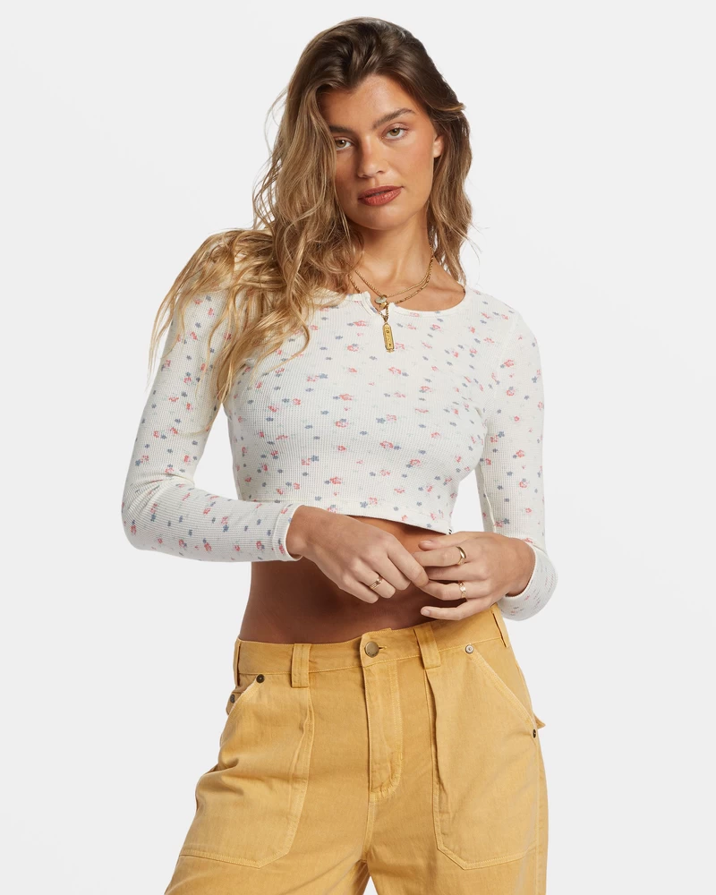 Blusa Cropped Manga Longa Térmica Billabong Reese - Boné Branco