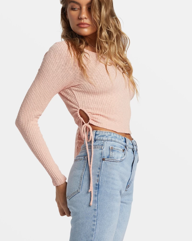 Billabong Its A Vibe Long Sleeve Cropped Top - Dusty Peach