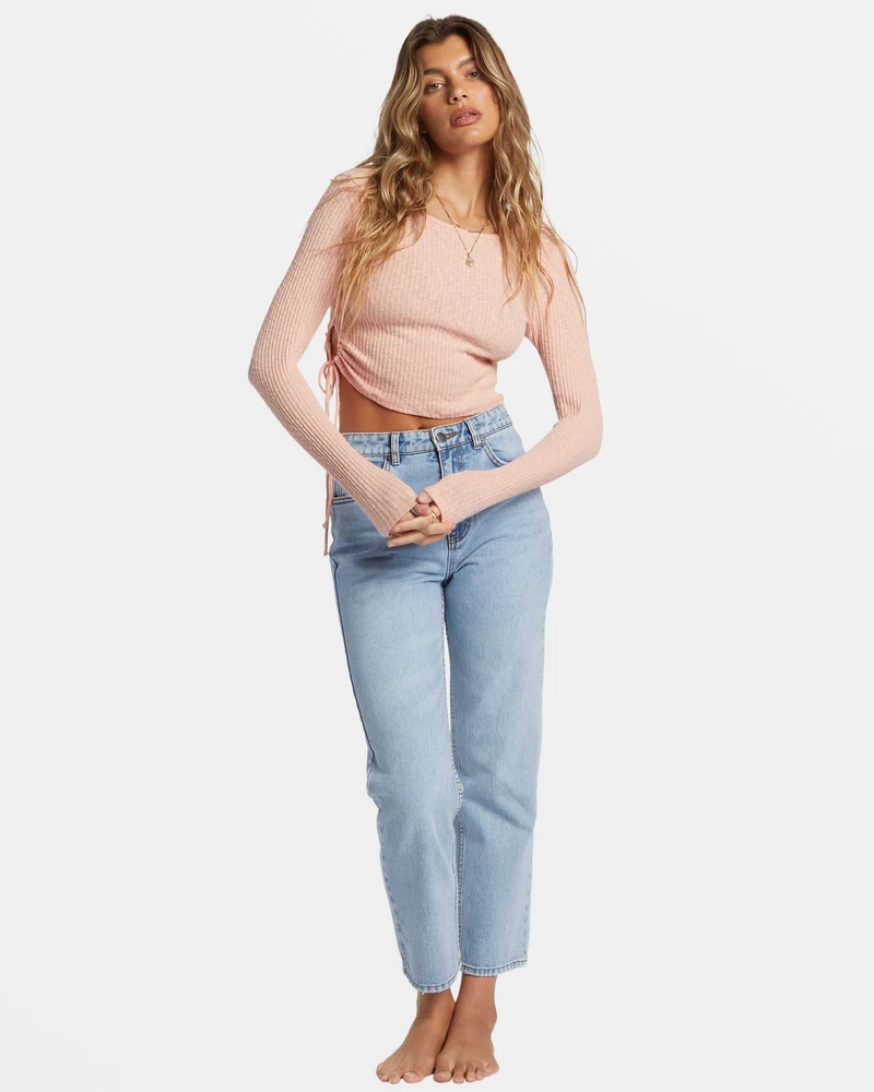 Billabong Its A Vibe Long Sleeve Cropped Top - Dusty Peach