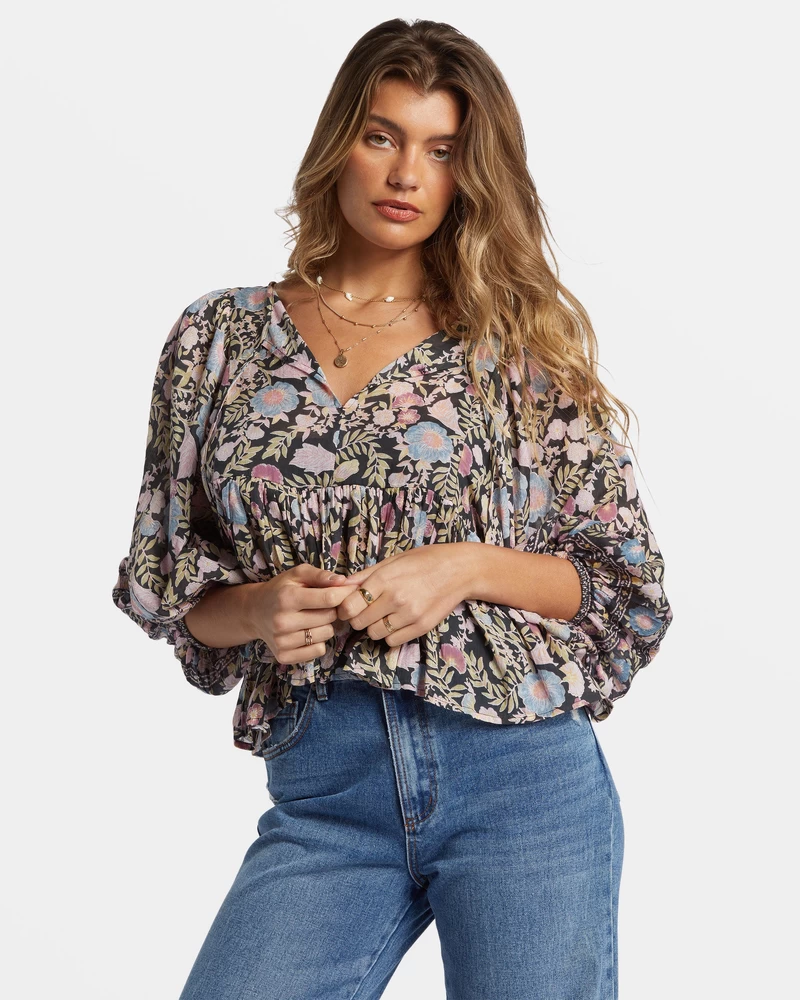 Billabong Adore You Blouson Sleeve Shirt - Black Sands