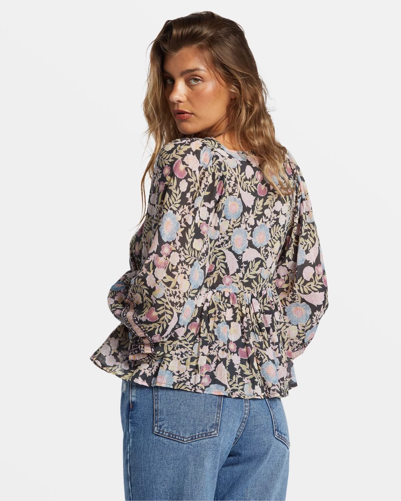 Billabong Adore You Blouson Sleeve Shirt - Black Sands