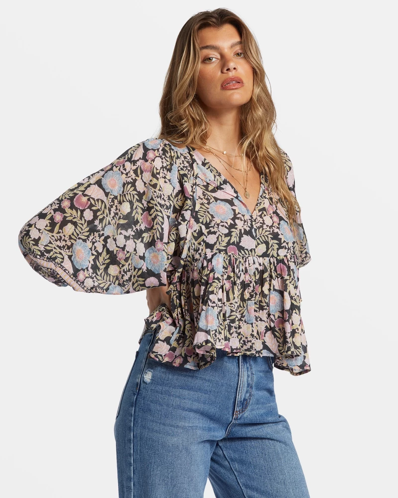 Billabong Adore You Blouson Sleeve Shirt - Black Sands