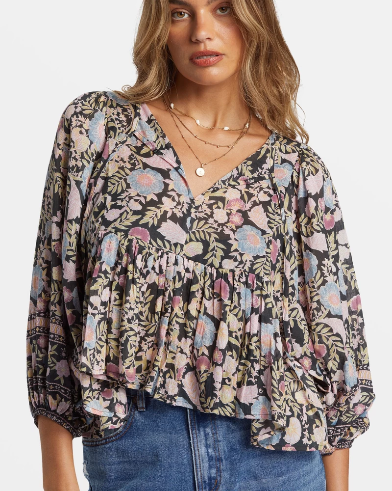 Billabong Adore You Blouson Sleeve Shirt - Black Sands